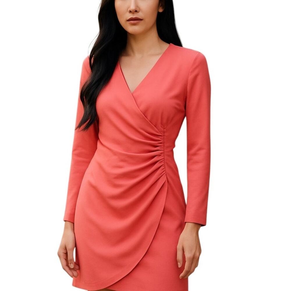 Emporio Armani Midi Stretch Bodycon Coral Wedding Guest Dress 14 Made Italy NEW